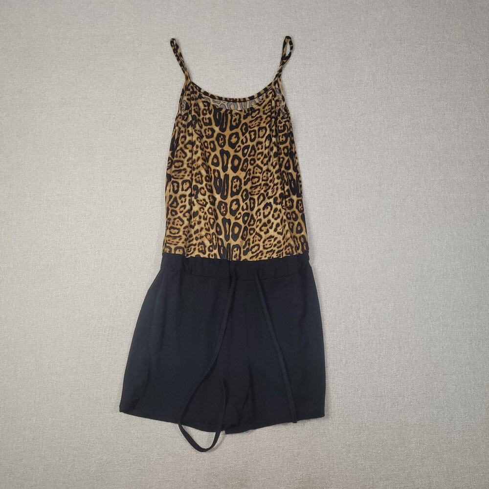 Leopard Print Spaghetti Strap Romper with Black Shorts